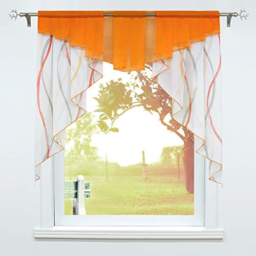 SCHOAL Scheibengardinen Küche Transparente Bistrogardinen Voile Kurzgardinen Kleinfenster Gardinen mit Tunnelzug 1 Stück BxH 80x80cm Orange von SCHOAL