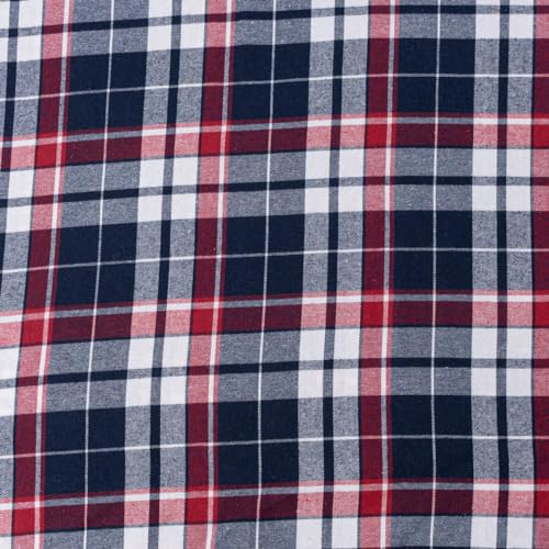 SCHÖNER LEBEN. Flanellstoff Bekleidungsstoff Karos dunkelblau rot Ecru 1,45m Breite von SCHÖNER LEBEN.