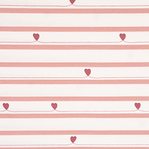 SCHÖNER LEBEN. Jerseystoff Baumwolljersey Stripes & Hearts Streifen Herzchen weiß ros von SCHÖNER LEBEN.