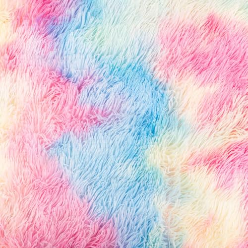 SCHÖNER LEBEN. Plüsch Stoff Kunstfell Regenbogenfarben Langhaar bunt 1,65m Breite von SCHÖNER LEBEN.