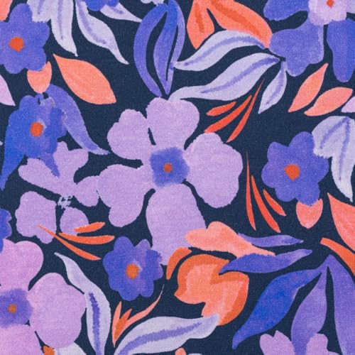 SCHÖNER LEBEN. Sweatstoff Meterware Digitaldruck Blumen dunkelblau violett 1,5m breit von SCHÖNER LEBEN.