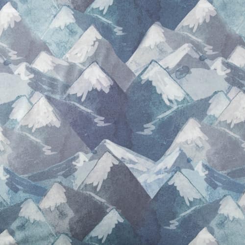 SCHÖNER LEBEN. Sweatstoff aus Baumwolle Digital Mountains blau 1,48m Breite von SCHÖNER LEBEN.