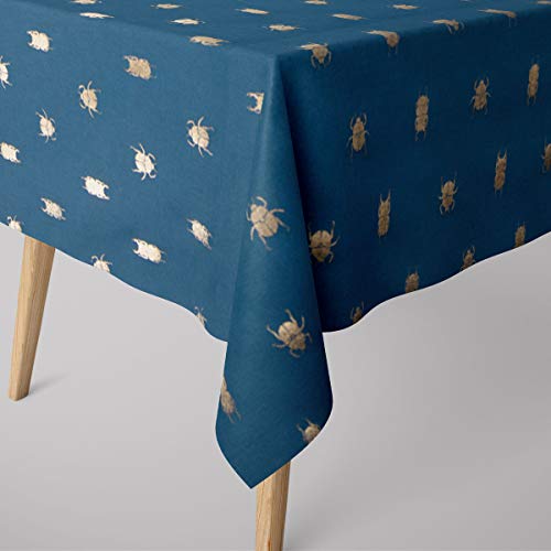 SCHÖNER LEBEN. Tischdecke Käfer blau Gold metallic div. Größen, Tischdecken Größe:120x120cm von SCHÖNER LEBEN.