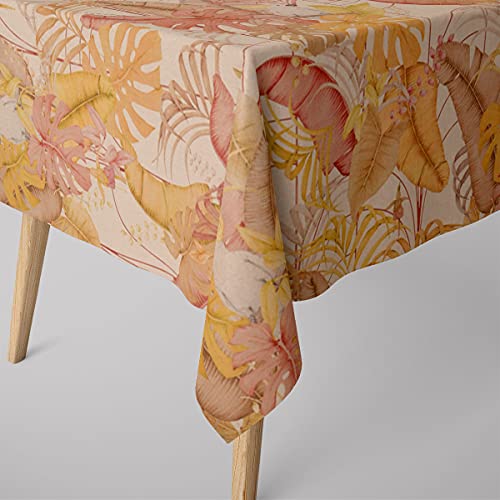 SCHÖNER LEBEN. Tischdecke Palmenblätter Kakadus Natur gelb rosa, Tischdecken Größe:90x90cm von SCHÖNER LEBEN.