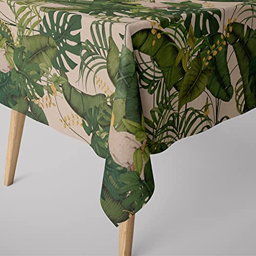 SCHÖNER LEBEN. Tischdecke Palmenblätter Kakadus Natur grün gelb, Tischdecken Größe:130x200cm von SCHÖNER LEBEN.