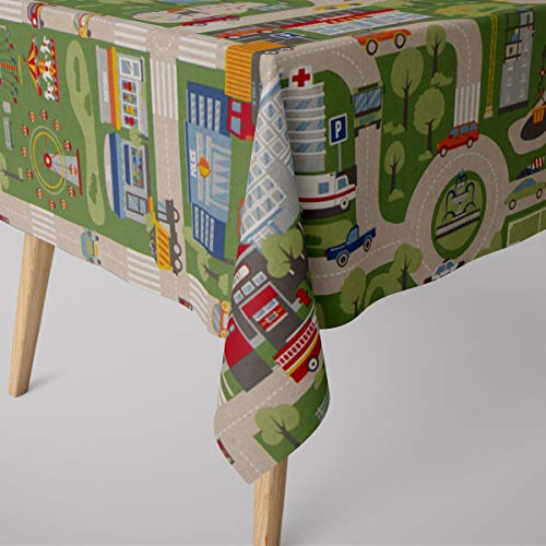 SCHÖNER LEBEN. Tischdecke Spielstoff Stadt Straßen Autos grün bunt Verschiedene Größen, Größe:130x130cm von SCHÖNER LEBEN.