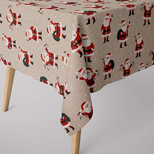 SCHÖNER LEBEN. Tischdecke Weihnachtsmann Santa Claus Natur rot, Tischdecken Größe:130x180cm von SCHÖNER LEBEN.