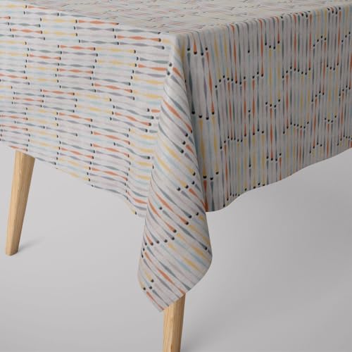 SCHÖNER LEBEN. Tischdecke geom. Stäbchen beige blau gelb orange grau, Größe:100x100cm von SCHÖNER LEBEN.