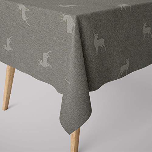 SCHÖNER LEBEN. Tischdecke helle Hirsche beige braun türkis, Größe:130x160cm von SCHÖNER LEBEN.