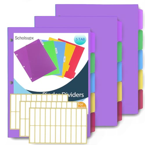 3 Sets mit 5 Registerkarten, Kunststoff, bunt, für 3 Ringbuch-Trennblätter für Büro/Zuhause 3 Sets mit 5 Registerkarten, Kunststoff, bunt, für 3 Ringbuch-Trennblätter für Büro/Zuhause von SCHOLSUPX