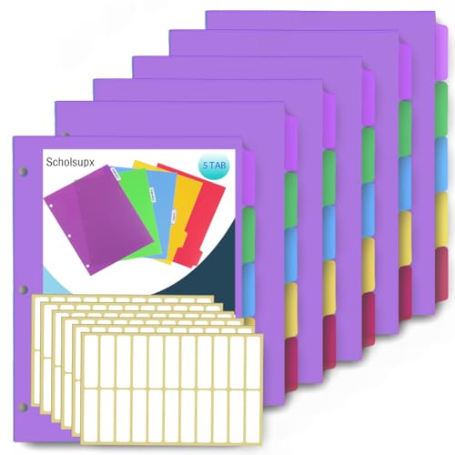 6 Sets mit 5 Registerkarten, Kunststoff, bunte 3-Ringbuch-Trennblätter für Büro/Zuhause 6 Sets mit 5 Registerkarten, Kunststoff, bunte 3-Ringbuch-Trennblätter für Büro/Zuhause von SCHOLSUPX