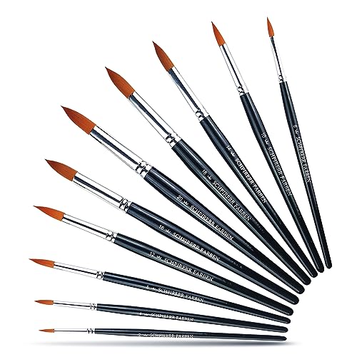 SCHPIRERR FARBEN - 10-teiliges rundes Pinsel-Set, große und kleine Pinsel für Acrylmalerei, Gouache, Aquarell, Öl und Tempera, weiche synthetische Rundspitze, verschiedene Größen von 2 bis 20 von SCHPIRERR FARBEN