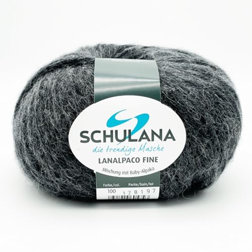Baumwolle zum Stricken und Häkeln I 56% Baumwolle, 27% Schurwolle (Merino), 17% Alpaka (Baby), 3% Viskose I 50g/ca. 170m Anthrazit (Grau) I Lanalpaco Fine Garn für Strickwaren und Accessoires von SCHULANA