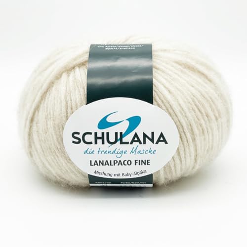 Baumwolle zum Stricken und Häkeln I 56% Baumwolle, 27% Schurwolle (Merino extrafine), 17% Alpaka (Baby), 3% Viskose I 50g/ca. 170m Beige I Lanalpaco Fine Garn für Strickwaren und Accessoires von SCHULANA
