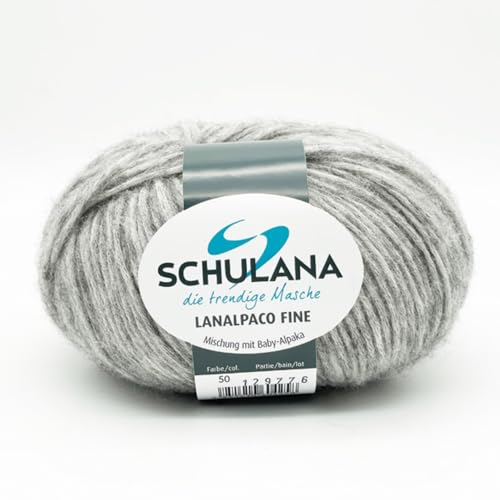 Baumwolle zum Stricken und Häkeln I 56% Baumwolle, 27% Schurwolle (Merino extrafine), 17% Alpaka (Baby), 3% Viskose I 50g/ca. 170m Hellgrau I Lanalpaco Fine Garn für Strickwaren und Accessoires von SCHULANA