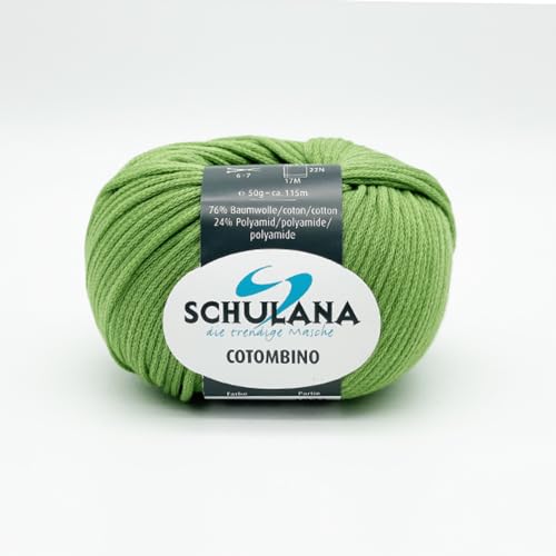 Baumwolle zum Stricken und Häkeln I 76% Baumwolle, 24% Polyamid I 50g/ca. 115m Grün I Cotombino Garn für Pullover, Cardigans, Loops, Babykleidung und Accessoires von SCHULANA