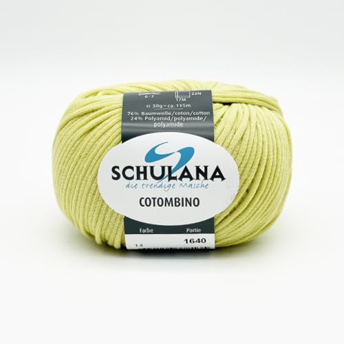 Baumwolle zum Stricken und Häkeln I 76% Baumwolle, 24% Polyamid I 50g/ca. 115m Kiwi (Grün) I Cotombino Garn für Pullover, Cardigans, Loops, Babykleidung und Accessoires von SCHULANA
