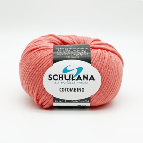 Baumwolle zum Stricken und Häkeln I 76% Baumwolle, 24% Polyamid I 50g/ca. 115m Lachs (Rosa, Apricot) I Cotombino Garn für Pullover, Cardigans, Loops, Babykleidung und Accessoires von SCHULANA