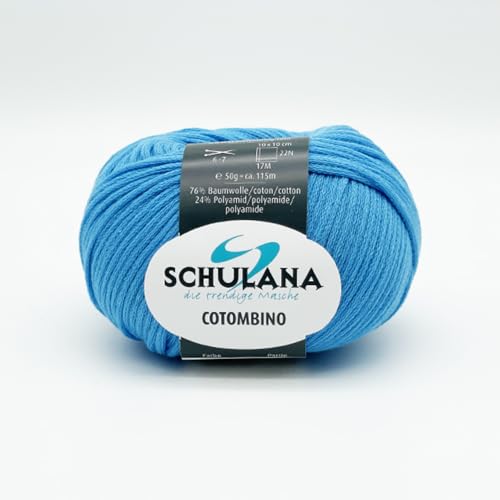 Baumwolle zum Stricken und Häkeln I 76% Baumwolle, 24% Polyamid I 50g/ca. 115m Mittelblau I Cotombino Garn für Pullover, Cardigans, Loops, Babykleidung und Accessoires von SCHULANA