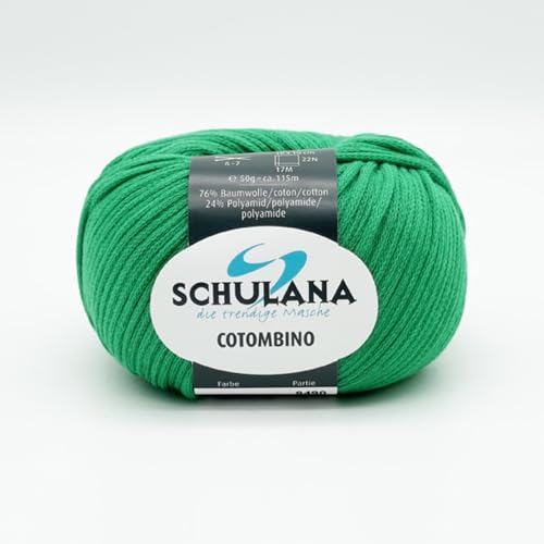 Baumwolle zum Stricken und Häkeln I 76% Baumwolle, 24% Polyamid I 50g/ca. 115m Mittelgrün I Cotombino Garn für Pullover, Cardigans, Loops, Babykleidung und Accessoires von SCHULANA
