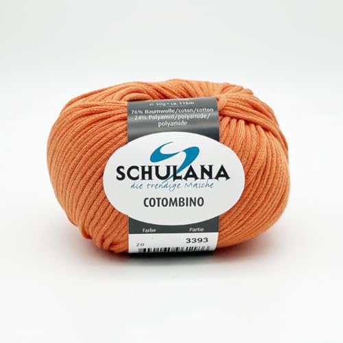 Baumwolle zum Stricken und Häkeln I 76% Baumwolle, 24% Polyamid I 50g/ca. 115m Orange I Cotombino Garn für Pullover, Cardigans, Loops, Babykleidung und Accessoires von SCHULANA