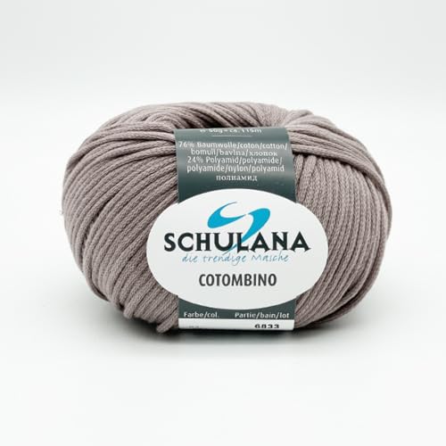 Baumwolle zum Stricken und Häkeln I 76% Baumwolle, 24% Polyamid I 50g/ca. 115m Schlamm (Braun, Taupe) I Cotombino Garn für Pullover, Cardigans, Loops, Babykleidung und Accessoires von SCHULANA