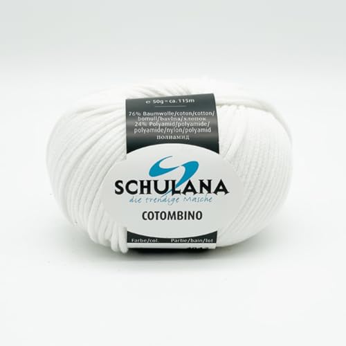 Baumwolle zum Stricken und Häkeln I 76% Baumwolle, 24% Polyamid I 50g/ca. 115m Weiß I Cotombino Garn für Pullover, Cardigans, Loops, Babykleidung und Accessoires von SCHULANA