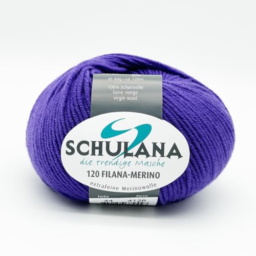 Extrafeine Merinowolle zum Stricken und Häkeln I 100% Schurwolle I 50g/120m Blauviolett (Blaulila, Indigo, Lavendelblau) I 120 Filana-Merino Garn für Schal, Mütze, Loops, Babykleidung und Accessoires von SCHULANA