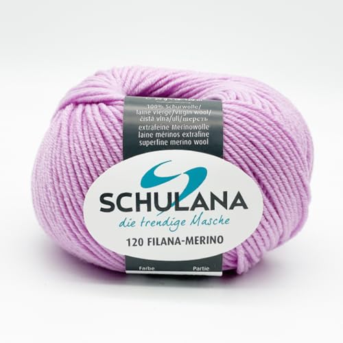 Extrafeine Merinowolle zum Stricken und Häkeln I 100% Schurwolle I 50g/120m Flieder (Helllila, Pastelllila) I 120 Filana-Merino Garn für Schal, Mütze, Loops, Babykleidung und Accessoires von SCHULANA
