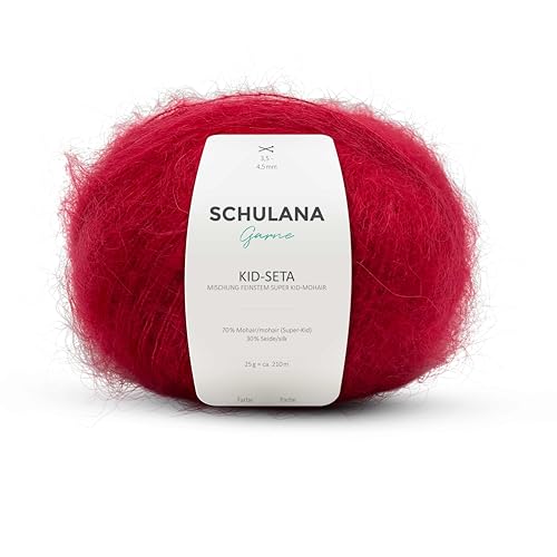 Kid Seta Mohair Wolle zum Stricken und Häkeln I 70% Super Kid Mohair & 30% Seide I 25 g/ca. 210m Dunkelrot (Rot) I Kid-Seta Garn für Schals, Spitzenschals, leichte Cardigans und Mützen von SCHULANA