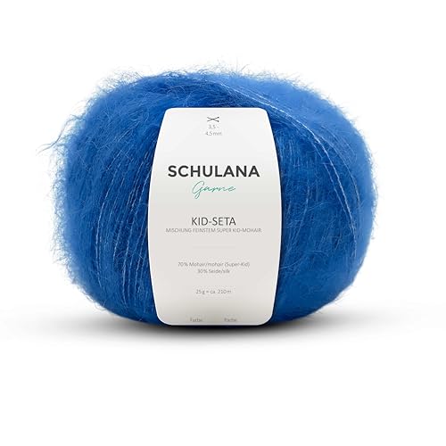 Kid Seta Mohair Wolle zum Stricken und Häkeln I 70% Super Kid Mohair & 30% Seide I 25 g/ca. 210m Fernblau (Blau, Petrol) I Kid-Seta Garn für Schals, Spitzenschals, leichte Cardigans und Mützen von SCHULANA