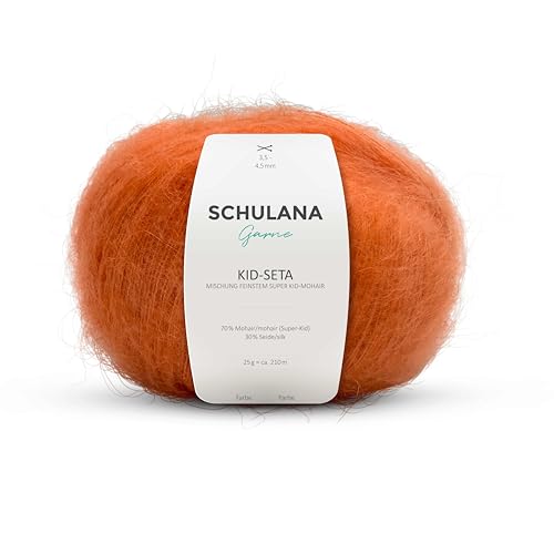 Kid Seta Mohair Wolle zum Stricken und Häkeln I 70% Super Kid Mohair & 30% Seide I 25 g/ca. 210m Nektarine (Orange, Pfirsich) I Kid-Seta Garn für Schals, Spitzenschals, leichte Cardigans und Mützen von SCHULANA
