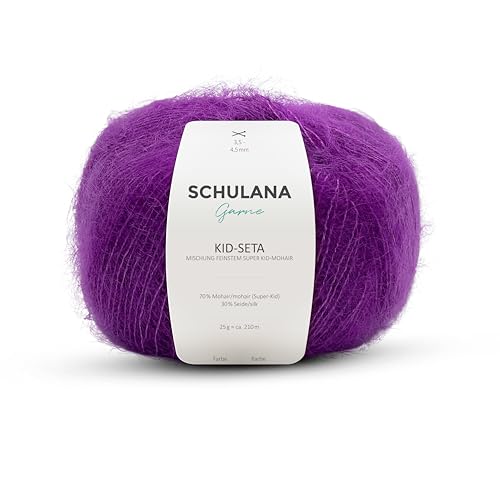 Kid Seta Mohair Wolle zum Stricken und Häkeln I 70% Super Kid Mohair & 30% Seide I 25 g/ca. 210m Purple (Lila) I Kid-Seta Garn für Schals, Spitzenschals, leichte Cardigans und Mützen von SCHULANA