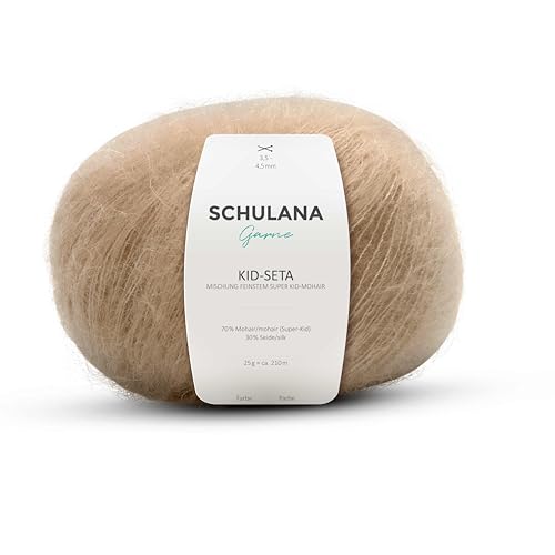 Kid Seta Mohair Wolle zum Stricken und Häkeln I 70% Super Kid Mohair & 30% Seide I 25 g/ca. 210m Sand (Beige) I Kid-Seta Garn für Schals, Spitzenschals, leichte Cardigans und Mützen von SCHULANA