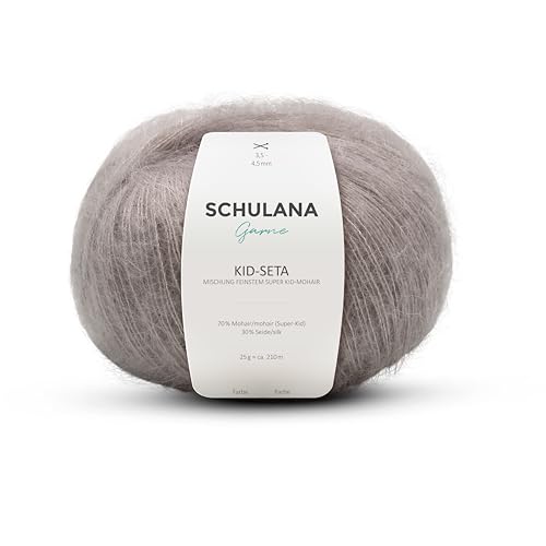 Kid Seta Mohair Wolle zum Stricken und Häkeln I 70% Super Kid Mohair & 30% Seide I 25 g/ca. 210m Schiefer (Grau) I Kid-Seta Garn für Schals, Spitzenschals, leichte Cardigans und Mützen von SCHULANA