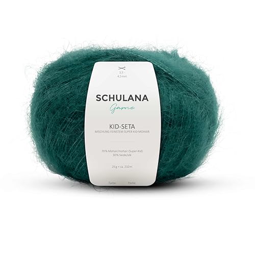 Kid Seta Mohair Wolle zum Stricken und Häkeln I 70% Super Kid Mohair & 30% Seide I 25 g/ca. 210m Tannengrün (Grün, Waldgrün) I Kid-Seta Garn für Schals, Spitzenschals, leichte Cardigans und Mützen von SCHULANA