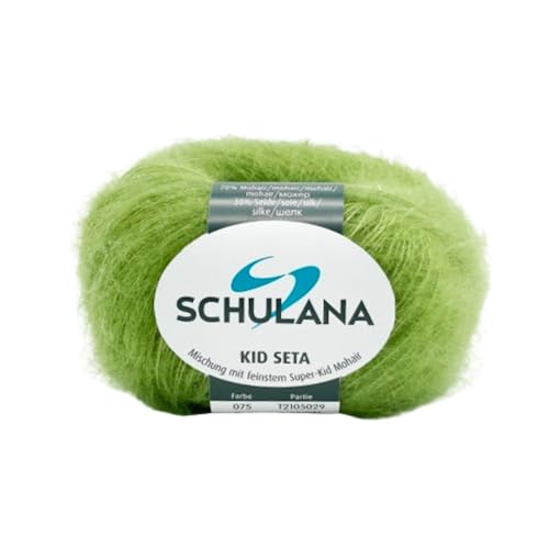 Kid Seta Mohair Wolle zum Stricken und Häkeln I 70% Super Kid Mohair & 30% Seide I 25 g/ca. 210m Wiesengrün (Grün, Gelb-Grün) I Kid-Seta Garn für Schals, Spitzenschals, leichte Cardigans und Mützen von SCHULANA