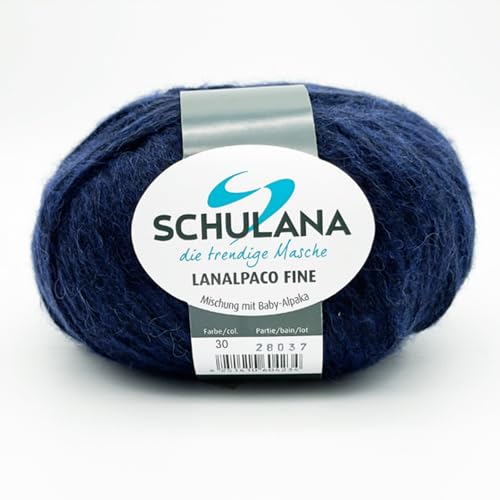SCHULANA Lanalpaco Fine, 56% Baumwolle, 27% Schurwolle (Merino extrafine), 17% Alpaka (Baby), zum Stricken und Häkeln, 50g ca 170m, Dunkelblau 030 von SCHULANA