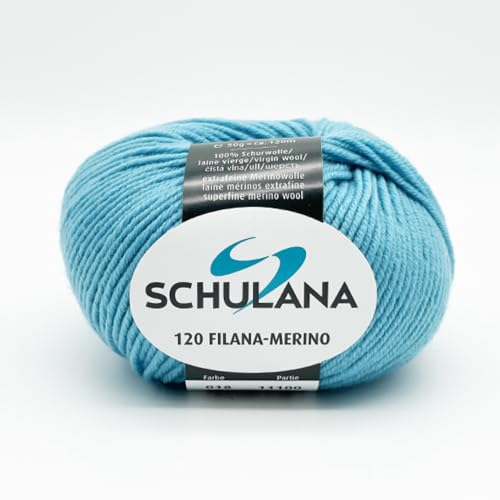 Extrafeine Merinowolle zum Stricken und Häkeln I 100% Schurwolle I 50g/120m Aqua (Türkis, Wasserblau) I 120 Filana-Merino Garn für Schal, Mütze, Loops, Babykleidung und Accessoires von SCHULANA