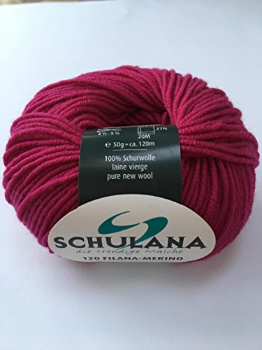 Extrafeine Merinowolle zum Stricken und Häkeln I 100% Schurwolle I 50g/120m Beere (Himbeere, Magenta) I 120 Filana-Merino Garn für Schal, Mütze, Loops, Babykleidung und Accessoires von SCHULANA