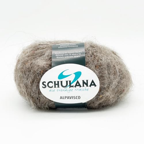 Alpaka Wolle zum Stricken und Häkeln I 38% Alpaka, 31% Viskose & 31% Polyamid I 25g/ca. 150m Braun I Schulana Alpaviso Garn für Schals, Mützen, Loops, Babykleidung und Accessoires von SCHULANA