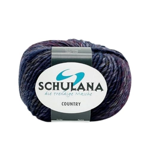 Schurwolle zum Stricken und Häkeln I 100% Schurwolle I 50g/ca. 90m Dunkellila-Pink-Blau meliert (Bunt) I Country Garn für Schals, Mützen, Loops, Decken und Accessoires von SCHULANA