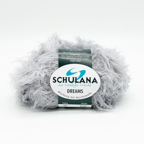 SCHULANA Dreams, 73% Polyamid, 15% Polyacryl, 12% Schurwolle, zum Stricken und Häkeln, 50g ca 100m, Hellgrau 009 von SCHULANA