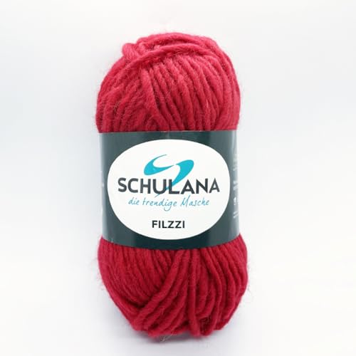 SCHULANA Filzzi, 100% Schurwolle, zum Stricken und Häkeln, ideal zum filzen, 50g ca 50m, Rot 004 von SCHULANA