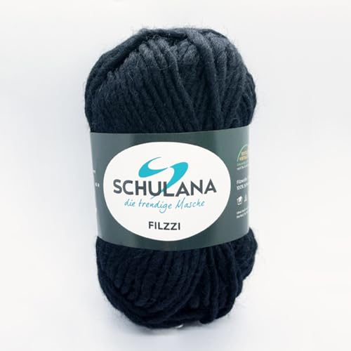 SCHULANA Filzzi, 100% Schurwolle, zum Stricken und Häkeln, ideal zum filzen, 50g ca 50m, Schwarz 014 von SCHULANA