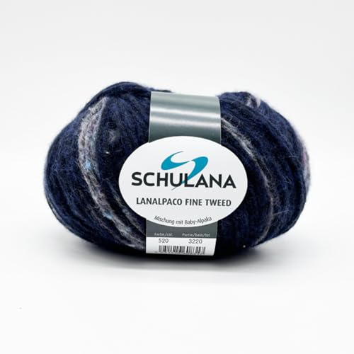 SCHULANA Lanalpaco Fine Tweed, 63% Baumwolle, 20% Schurwolle (Merino extrafine), 14% Alpaka (Baby), 3% Polyester, zum Stricken und Häkeln, 50g ca 170m, Dunkelblau 520 von SCHULANA