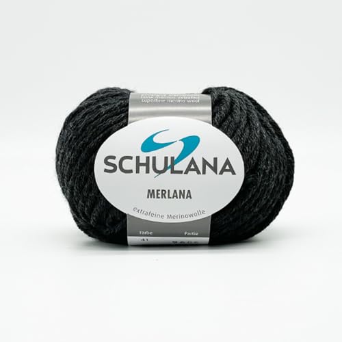 SCHULANA Merlana, 100% Schurwolle (Merino extrafine, mulesing-free), zum Stricken und Häkeln, 50g ca 55m, Anthrazit 041 von SCHULANA