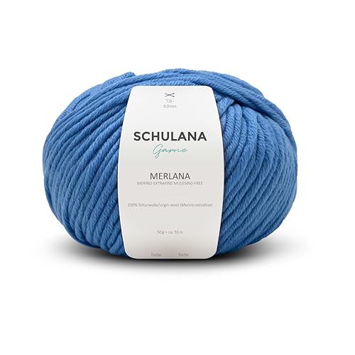SCHULANA Merlana, 100% Schurwolle (Merino extrafine, mulesing-free), zum Stricken und Häkeln, 50g ca 55m, Himmelblau 047 von SCHULANA
