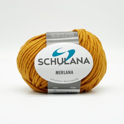 SCHULANA Merlana, 100% Schurwolle (Merino extrafine, mulesing-free), zum Stricken und Häkeln, 50g ca 55m, Orange 023 von SCHULANA