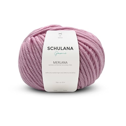 SCHULANA Merlana, 100% Schurwolle (Merino extrafine, mulesing-free), zum Stricken und Häkeln, 50g ca 55m, Rosa 027 von SCHULANA